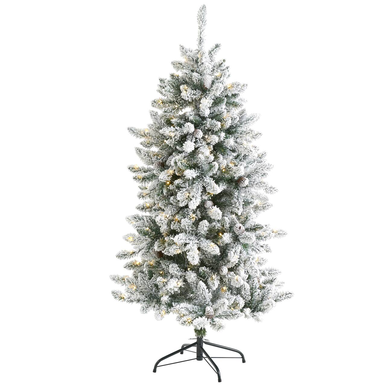 5ft. Pre-Lit Flocked Livingston Fir Pinecones Artificial Christmas Tree with Clear Warm LED Lights